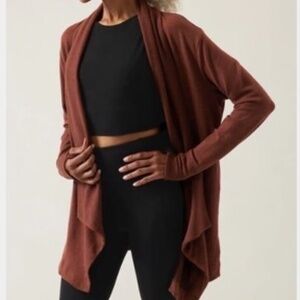 Athleta Pranayama II Wrap Cardigan Open Front Sweater Mahogany Brown Medium M